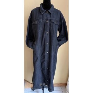 Vintage Long Wash Black Denim Jean Duster Coat Chou Yatou Womens M